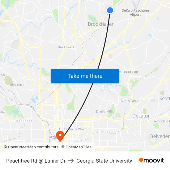 Peachtree Rd @ Lanier Dr to Georgia State University map