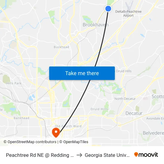 Peachtree Rd NE @ Redding Rd NE to Georgia State University map