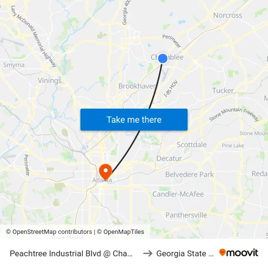 Peachtree Industrial Blvd @ Chamblee Dunwoody Rd to Georgia State University map
