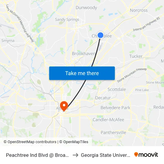 Peachtree Ind Blvd @ Broad St to Georgia State University map