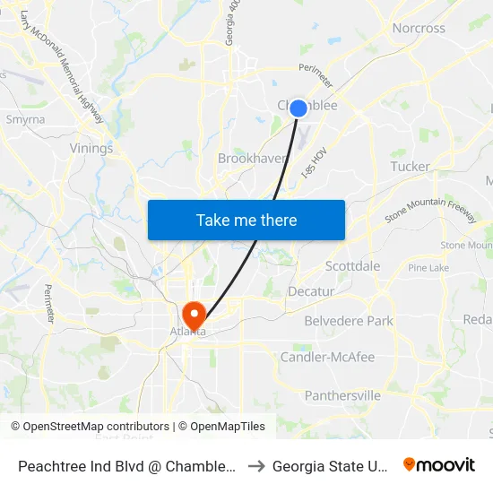 Peachtree Ind Blvd @ Chamblee Dunwoody to Georgia State University map