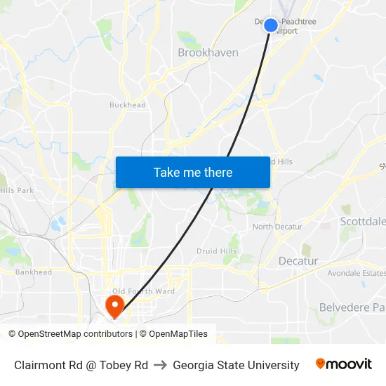 Clairmont Rd @ Tobey Rd to Georgia State University map