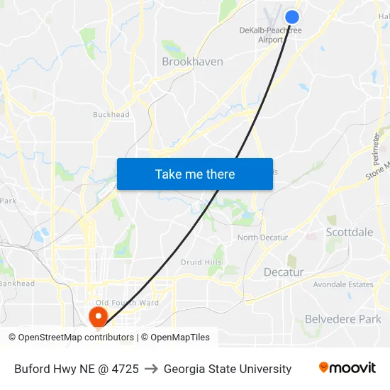 Buford Hwy NE @ 4725 to Georgia State University map