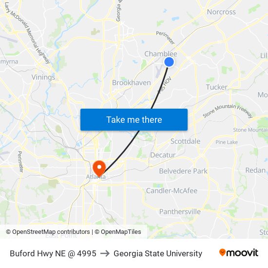 Buford Hwy NE @ 4995 to Georgia State University map
