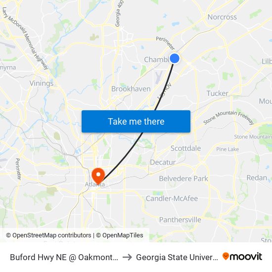 Buford Hwy NE @ Oakmont Ave to Georgia State University map