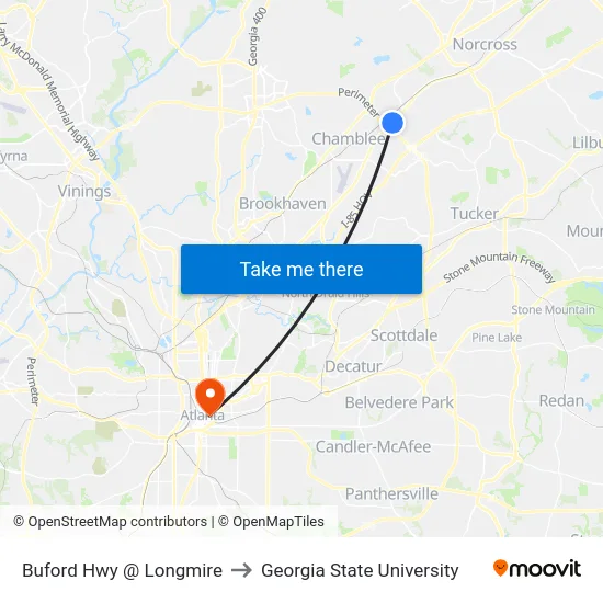Buford Hwy @ Longmire to Georgia State University map