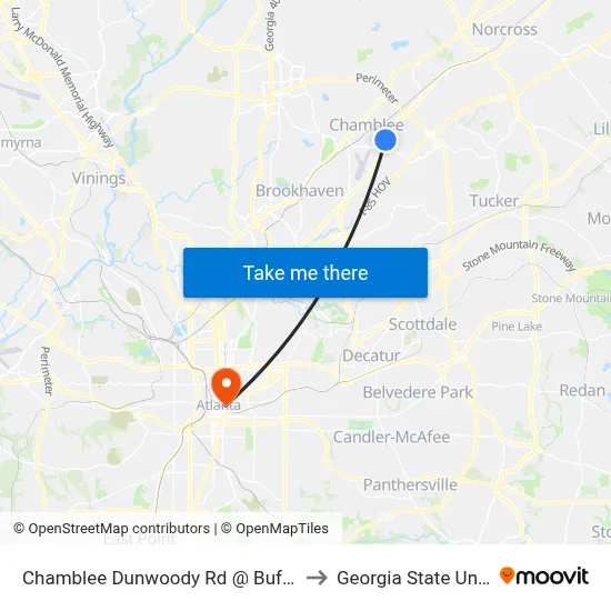 Chamblee Dunwoody Rd @ Buford Hwy NE to Georgia State University map