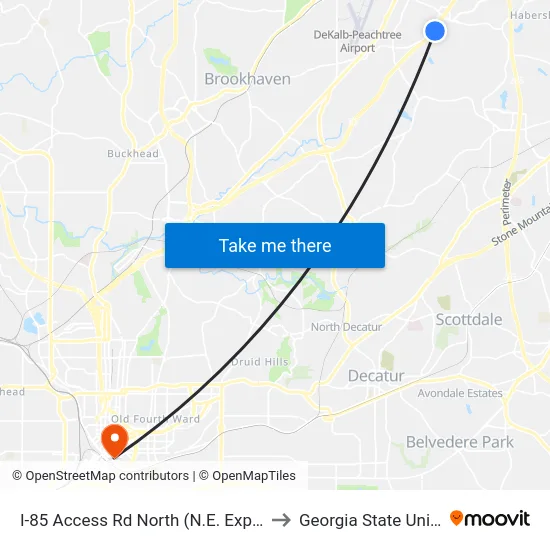 I-85 Access Rd North (N.E. Expy) @ 3355 to Georgia State University map