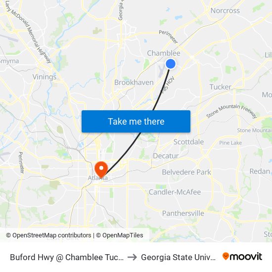 Buford Hwy @ Chamblee Tucker Rd to Georgia State University map