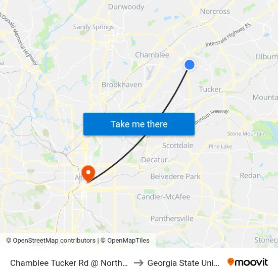 Chamblee Tucker Rd @ Northcrest Rd to Georgia State University map