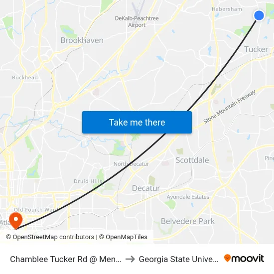 Chamblee Tucker Rd @ Menlo Dr to Georgia State University map