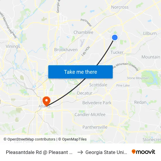 Pleasantdale Rd @ Pleasant Shade Dr to Georgia State University map