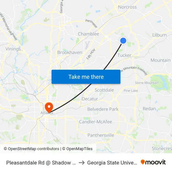 Pleasantdale Rd @ Shadow Walk to Georgia State University map