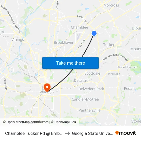 Chamblee Tucker Rd @ Embry Cir to Georgia State University map