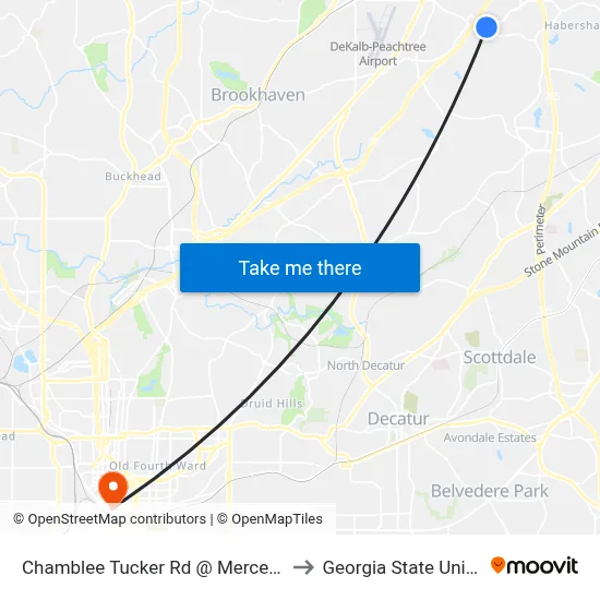 Chamblee Tucker Rd @ Mercer Universi to Georgia State University map