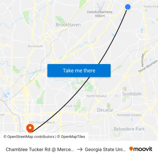 Chamblee Tucker Rd @ Mercer Universi to Georgia State University map