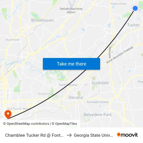 Chamblee Tucker Rd @ Fontana Ct to Georgia State University map
