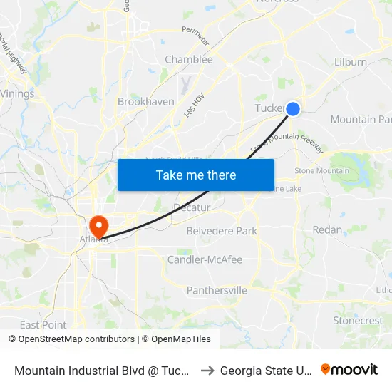Mountain Industrial Blvd @ Tuckerstone Pkwy to Georgia State University map