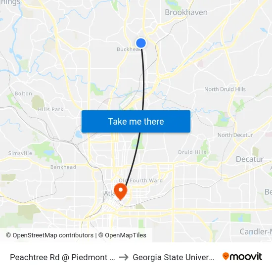 Peachtree Rd @ Piedmont Rd to Georgia State University map