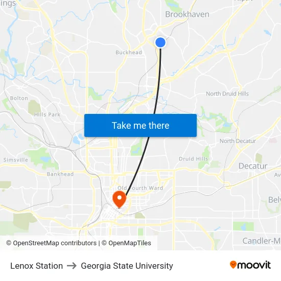 Lenox Station to Georgia State University map