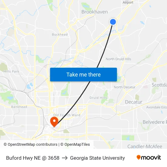 Buford Hwy NE @ 3658 to Georgia State University map