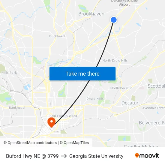 Buford Hwy NE @ 3799 to Georgia State University map
