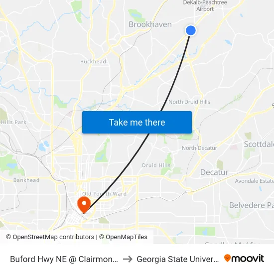 Buford Hwy NE @ Clairmont Rd to Georgia State University map