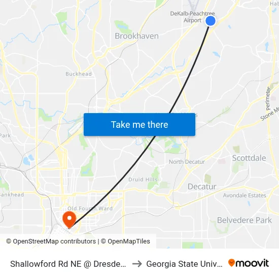 Shallowford Rd NE @ Dresden Dr NE to Georgia State University map