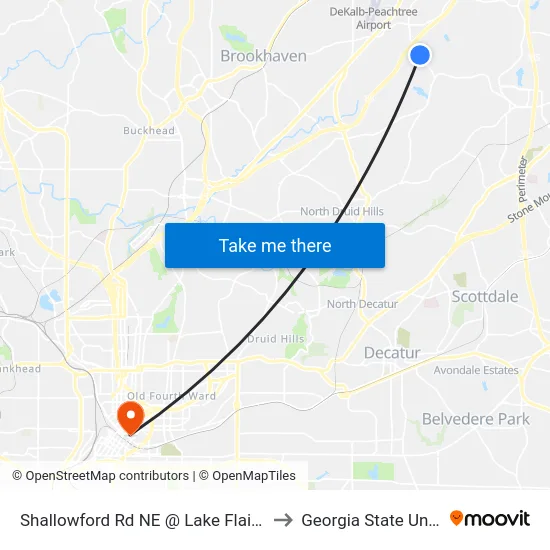 Shallowford Rd NE @ Lake Flair Cir NE (N) to Georgia State University map