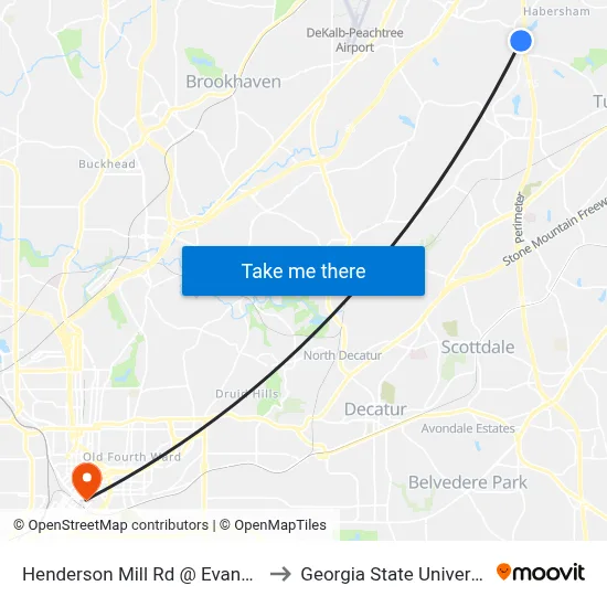 Henderson Mill Rd @ Evans Rd to Georgia State University map