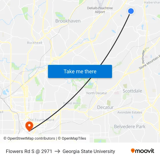Flowers Rd S @ 2971 to Georgia State University map