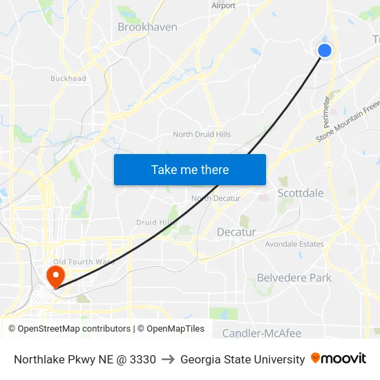 Northlake Pkwy NE @ 3330 to Georgia State University map