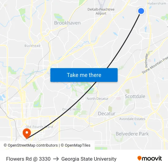 Flowers Rd @ 3330 to Georgia State University map