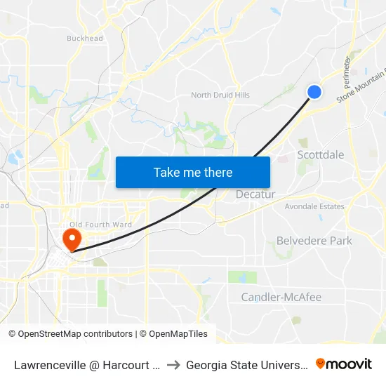 Lawrenceville @ Harcourt Dr to Georgia State University map