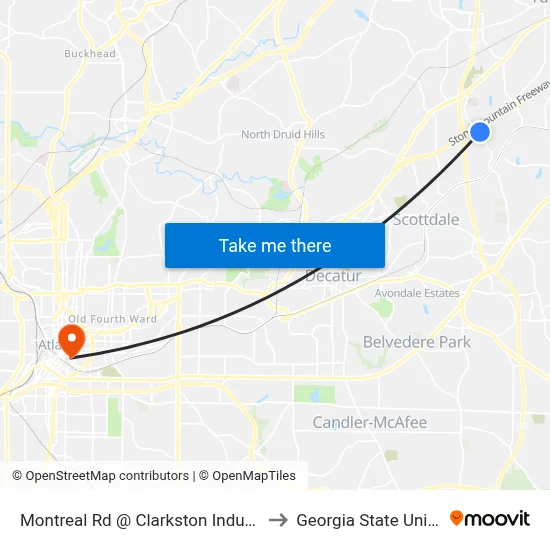 Montreal Rd @ Clarkston Industrial Blvd to Georgia State University map