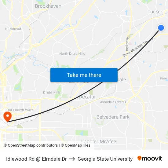 Idlewood Rd @ Elmdale Dr to Georgia State University map