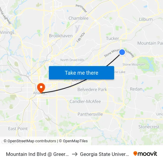 Mountain Ind Blvd @ Greer Cir to Georgia State University map