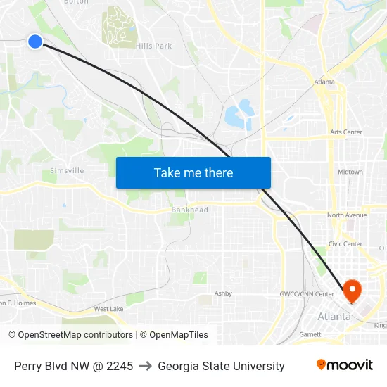 Perry Blvd NW @ 2245 to Georgia State University map