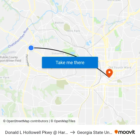 Donald L Hollowell Pkwy @ Harwell Rd NW to Georgia State University map