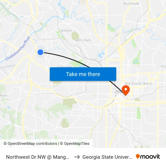 Northwest Dr NW @ Mango Cir to Georgia State University map