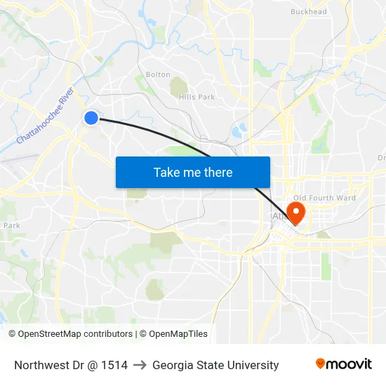 Northwest Dr @ 1514 to Georgia State University map