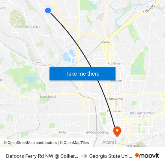 Defoors Ferry Rd NW @ Collier Hills Way to Georgia State University map