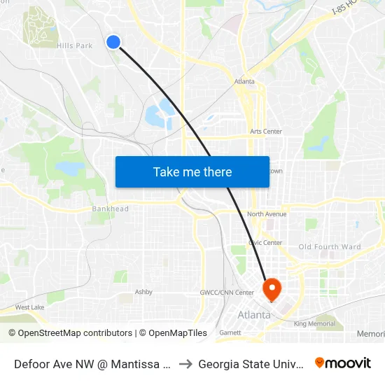 Defoor Ave NW @ Mantissa St NW to Georgia State University map