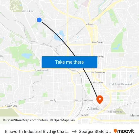 Ellsworth Industrial Blvd @ Chattahoochee Ave to Georgia State University map