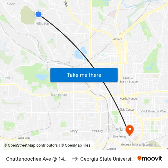 Chattahoochee Ave @ 1495 to Georgia State University map