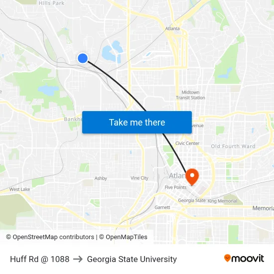 Huff Rd @ 1088 to Georgia State University map