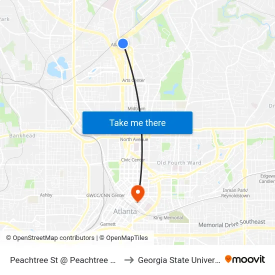 Peachtree St @ Peachtree Conn to Georgia State University map