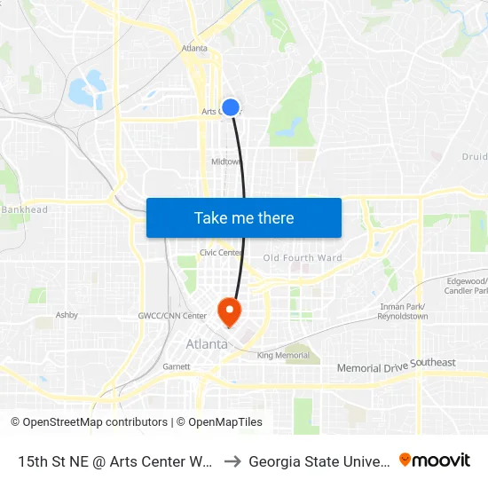 15th St NE @ Arts Center Way NE to Georgia State University map