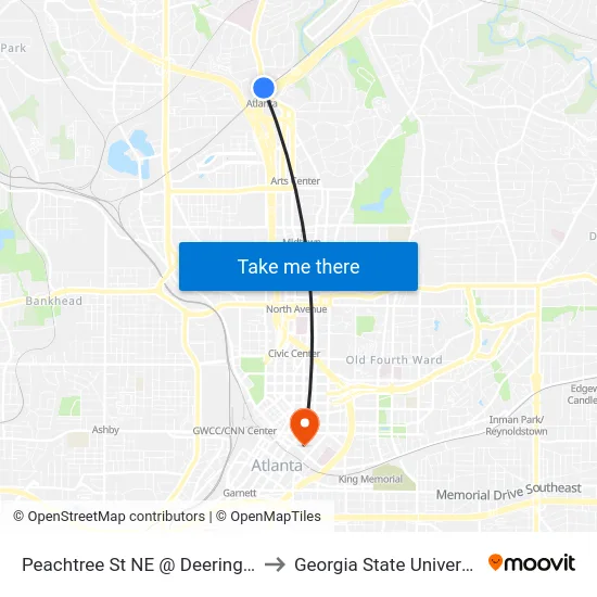 Peachtree St NE @ Deering Rd to Georgia State University map