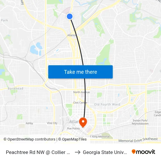 Peachtree Rd NW @ Collier Rd NW to Georgia State University map
